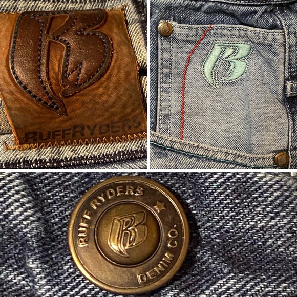 Rare RUFF RYDERS Denim Baggy Fit Jeans Mens Size 42 Logo Distressed DMX Hip Hop - Picture 2 of 13